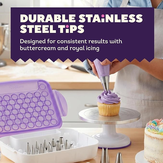Wilton Master Cake Decorating Piping Tips Set, 55-Piece with Case | 55-Piece Stainless Steel Tip Set with Storage Case for Piping Rosettes, Stars, Leaves & Borders on Cakes & Cupcakes - Image 6