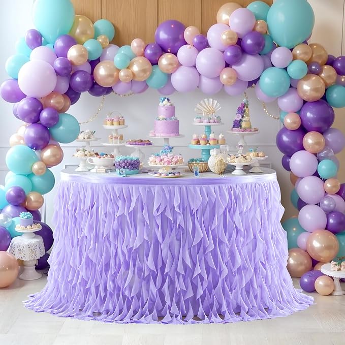 Partisky Lavender Purple Tulle Curly Willow Table Skirt for Rectangle Table 9ft, Ruffle Tutu Table Cloth for Girls Boys Baby Shower,Mermaid Birthday Party - Image 8