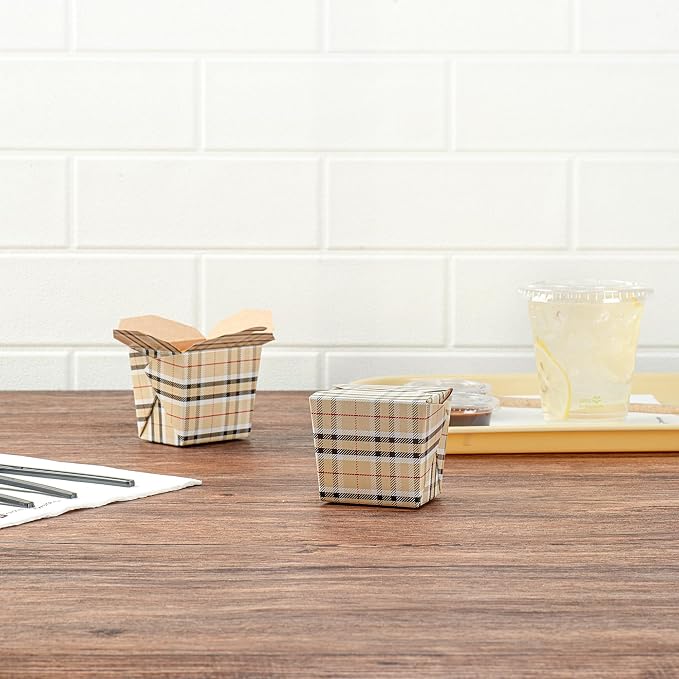 Restaurantware 8 oz Square Paper Plaid Noodle Take Out Container, 200 Pack - Image 7