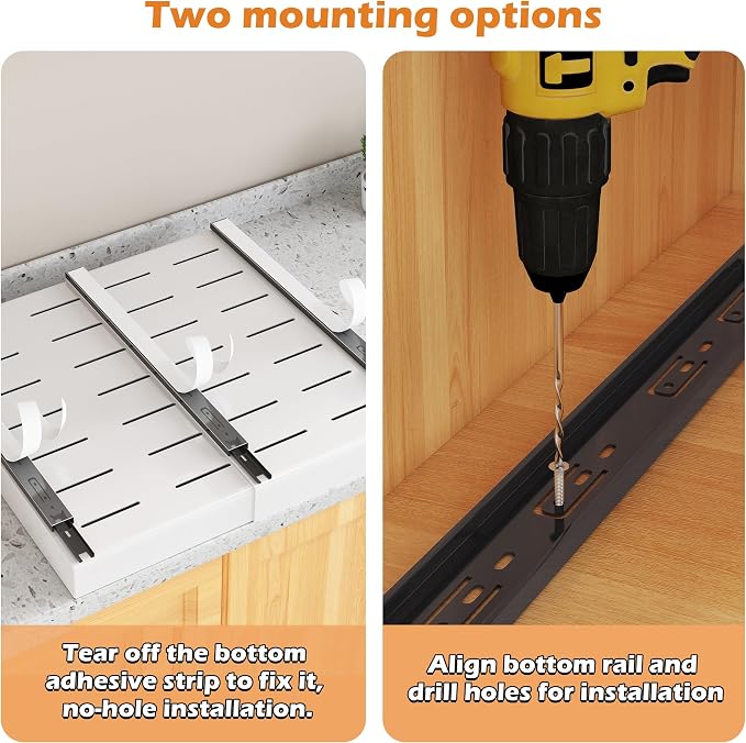 COVAODQ 1 Pack Pull Out Cabinet Organizer Extendable Sliding Slide Out Pantry Shelves Storage No Punch for Kitchen Base Cabinet Organization, Pantry, Bathroom Adjustable Width 12.4" to 20.4" - Image 5