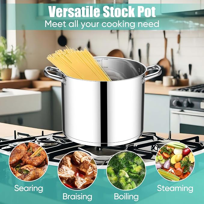 E-far 14 Quart Stainless Steel Pot, Induction Stockpot with Glass Lid - Image 4