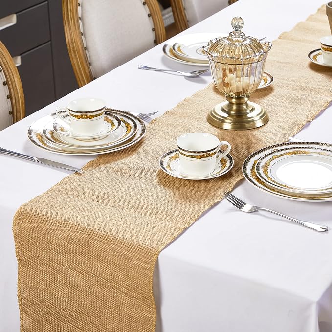 24 Pcs Burlap Table Runners 12 x 108 Inches Farmhouse Table Runners with Finished Edges Hessian Burlap Runners Rustic Wedding Aisle Decor for Wedding Birthday Christmas Baby Shower Coffee Table Decor - Image 4