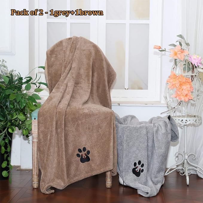 Dogvingpk Extra Large Dog Towels for Drying Dogs 3 Pack - Super Absorbent Soft Quick Dry Microfiber Pet Bath Towel for Large & Medium Dogs, 55 * 36 Inch Grey and Black and Brown - Image 5
