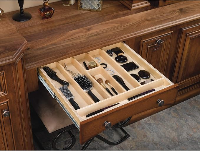 Rev-A-Shelf Trim-to-Fit Shallow Drawer Organizer For Kitchen Utensils, Cutlery Cabinet Storage Divider Insert, 23.98 x 21.97 In, Maple Wood, 4WUT-3SH - Image 2