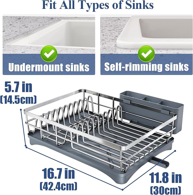 SNTD Dish Drying Rack for Kitchen Counter, 11.8" W x 16.7" L, Silver - Image 5