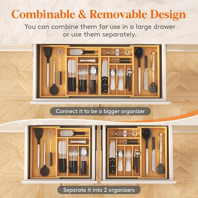 Lifewit Large Silverware Drawer Organizer, Bamboo Utensil Tray for Kitchen - Image 4