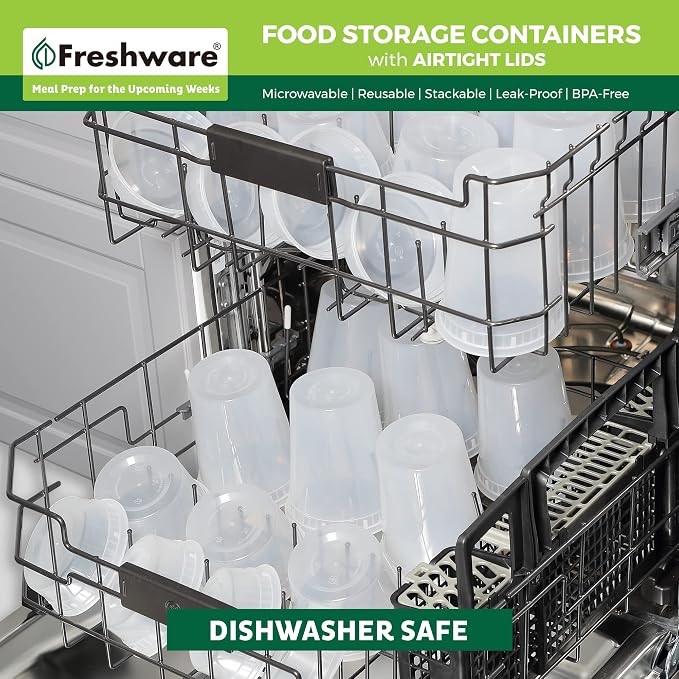 Freshware Food Storage Containers [24 Set] 32 oz Plastic Deli Containers with Lids, Slime, Soup, Meal Prep Containers | BPA Free | Stackable | Leakproof | Microwave/Dishwasher/Freezer Safe - Image 6
