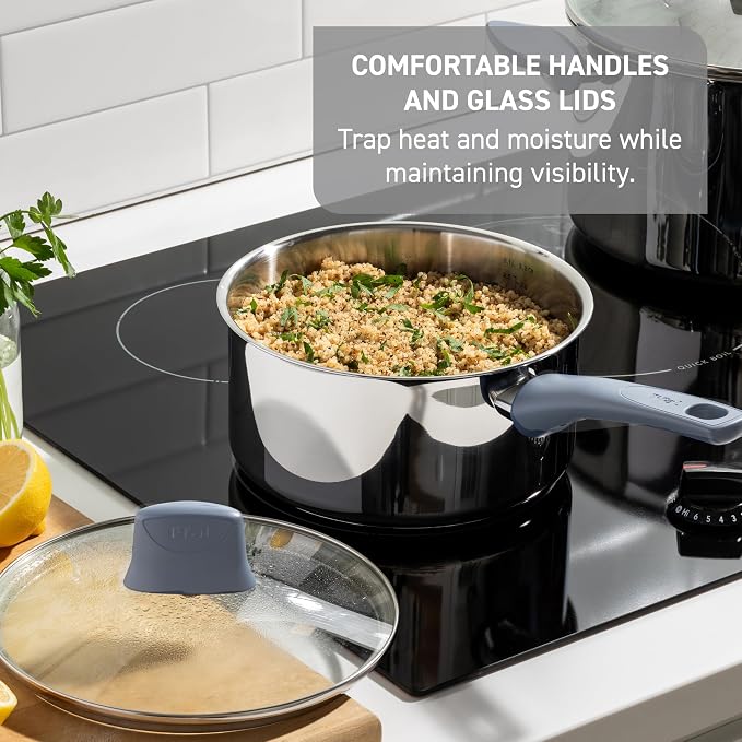 T-fal Essentials Stainless Steel Sauce Pan with Lid 3.2 Quart, All Cooktops Including Induction, Oven Safe 350F, Multipurpose Saucepan, Chef's Classic Pot,Measuring Marks, Dishwasher Safe Silver/Blue - Image 4