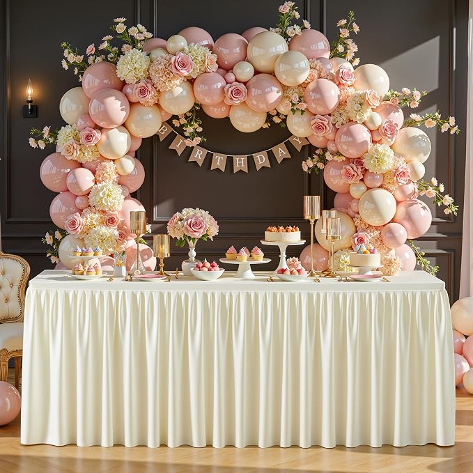 Wish Care Cream White Polyester Table Clothes for 4 Foot Rectangle Tables, Wrinkle Free Fitted Table Cover with Pleated Ruffle Table Skirt for Birthday Party Wedding Trade Show Event Display - Image 3