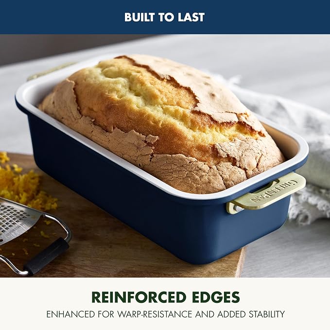GreenPan Bakeware Set, 7 Piece Nonstick Ceramic Gold Handle Baking Sheets, Cake Pans, Loaf Pan, Muffin Tin, Cooling Rack, PFAS & BPA Free, Freezer to Oven Dish, Bake & Roast Ovenware, Oxford Blue - Image 6