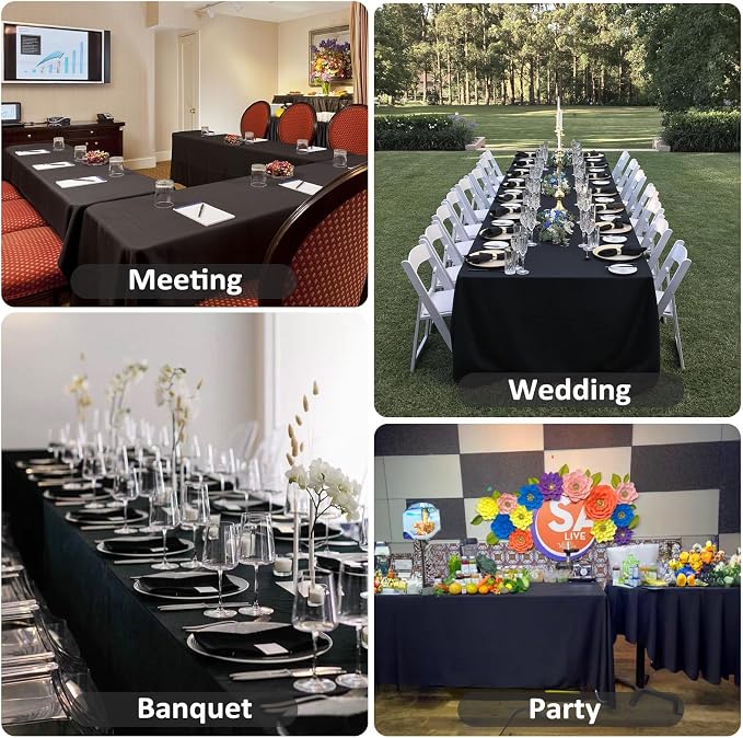 8 Pack Black Tablecloths Rectangle 90 x 156 Inch for 8 Foot Tables - Image 6