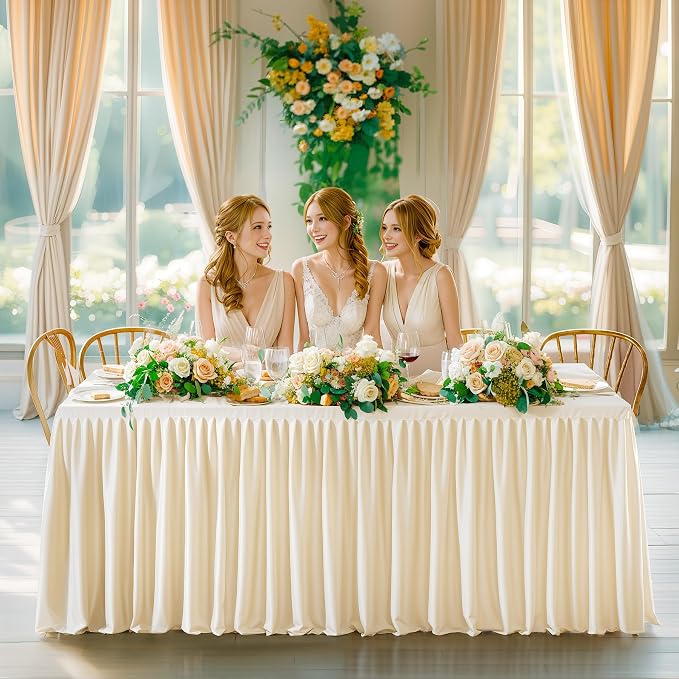 Wish Care Light Champagne Table Clothes for Rectangle Tables 6ft, Wrinkle Resistant Fitted Table Cloth with Pleated Ruffle Skirts for Banquet Wedding Baby Shower Folding Tables - Image 6