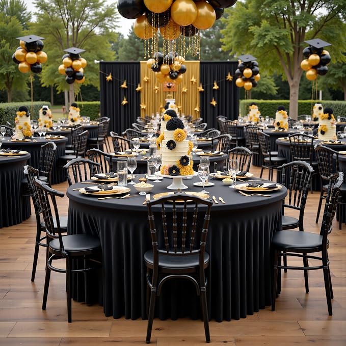 12 Pack Black Round Spandex Tablecloth for 60 inch Table, Wrinkle Free Stretchy 120inch Fitted 5FT Round Table Cloths Cover with Skirt for Wedding Birthday Party Dining Banquet Events - Image 7