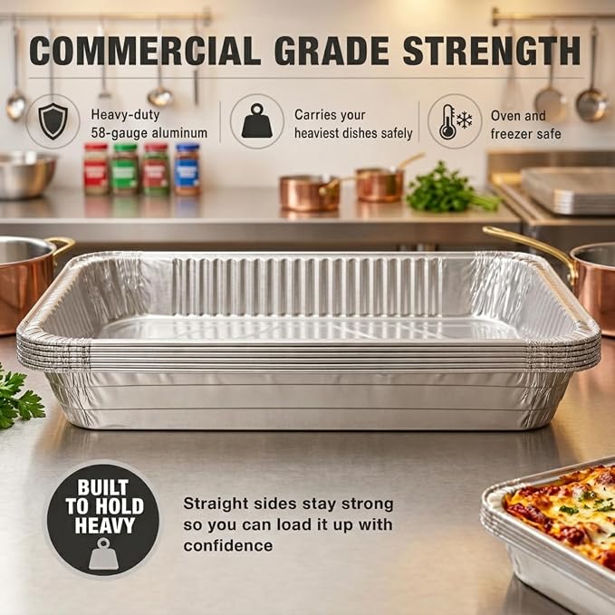 (25 Count) Full Size Deep Steam Table Pans With Lids | Foil Pans with Lids | Disposable Food Containers for Baking, Freezing, and Storage (21” x 13” x 3”) - Image 3