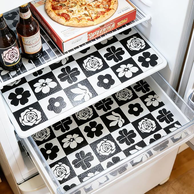 Shelf Liners Non Adhesive Non-Slip Black & White Checkerboard Floral - Image 6