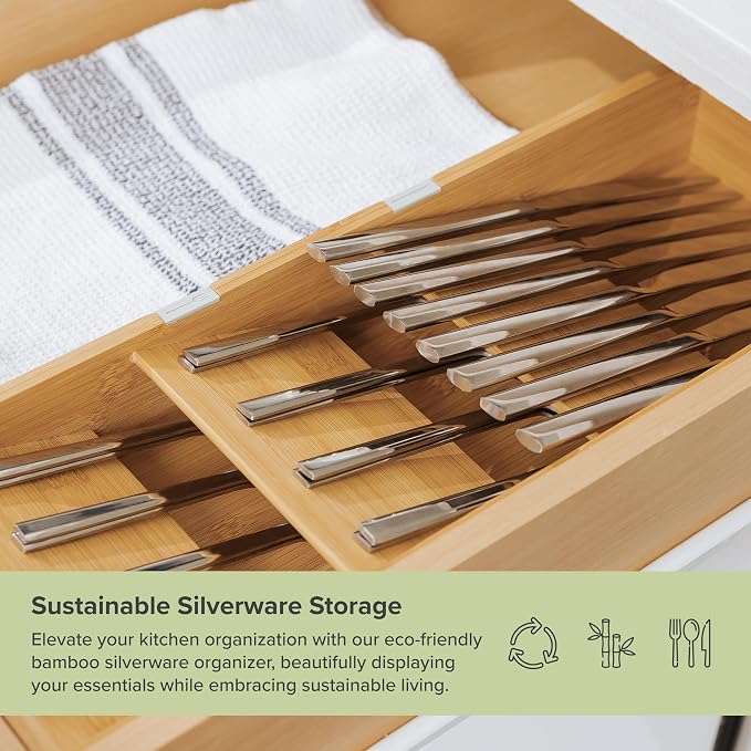 KitchenEdge Slanted Cutlery & Flatware Organizer, Bamboo - Image 5