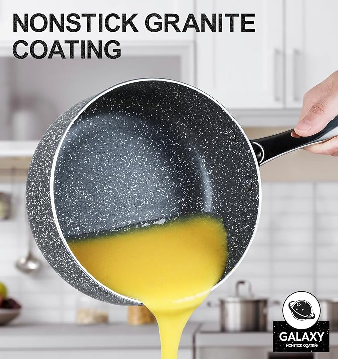 MICHELANGELO 2 Quart Saucepan with Lid, Nonstick Sauce Pan with Healthy Coating, Granite Sauce Pan with Stainless Steel Handle, 2 Qt Saucepan Induction Compatible, Gray - Image 2