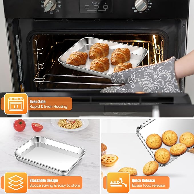 Homikit 1 Pack Mini Stainless Steel Baking Sheet, Non Stick | 9x7 Inch Metal Toaster Oven Pan, Small Cookie Tray for Baking, Flat Bacon Sheet, Non Toxic, Rustproof, Dishwasher Safe - Image 6