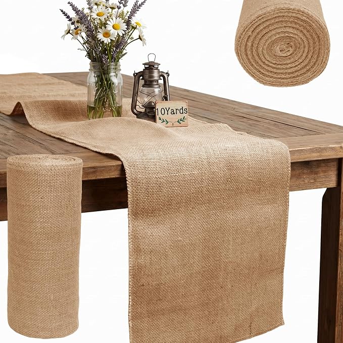 12" x 11 Yards Burlap Table Runner Roll with Finished Edges by vveiiye