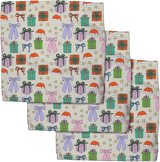 GEOMETRY Holiday Kitchen Dish Cloths - Quick Dry Dishcloths for Kitchen - Premium Dish Rags with Geoweave - 3-Pieces (Wrapped Up, 10"x10") by GEOMETRY