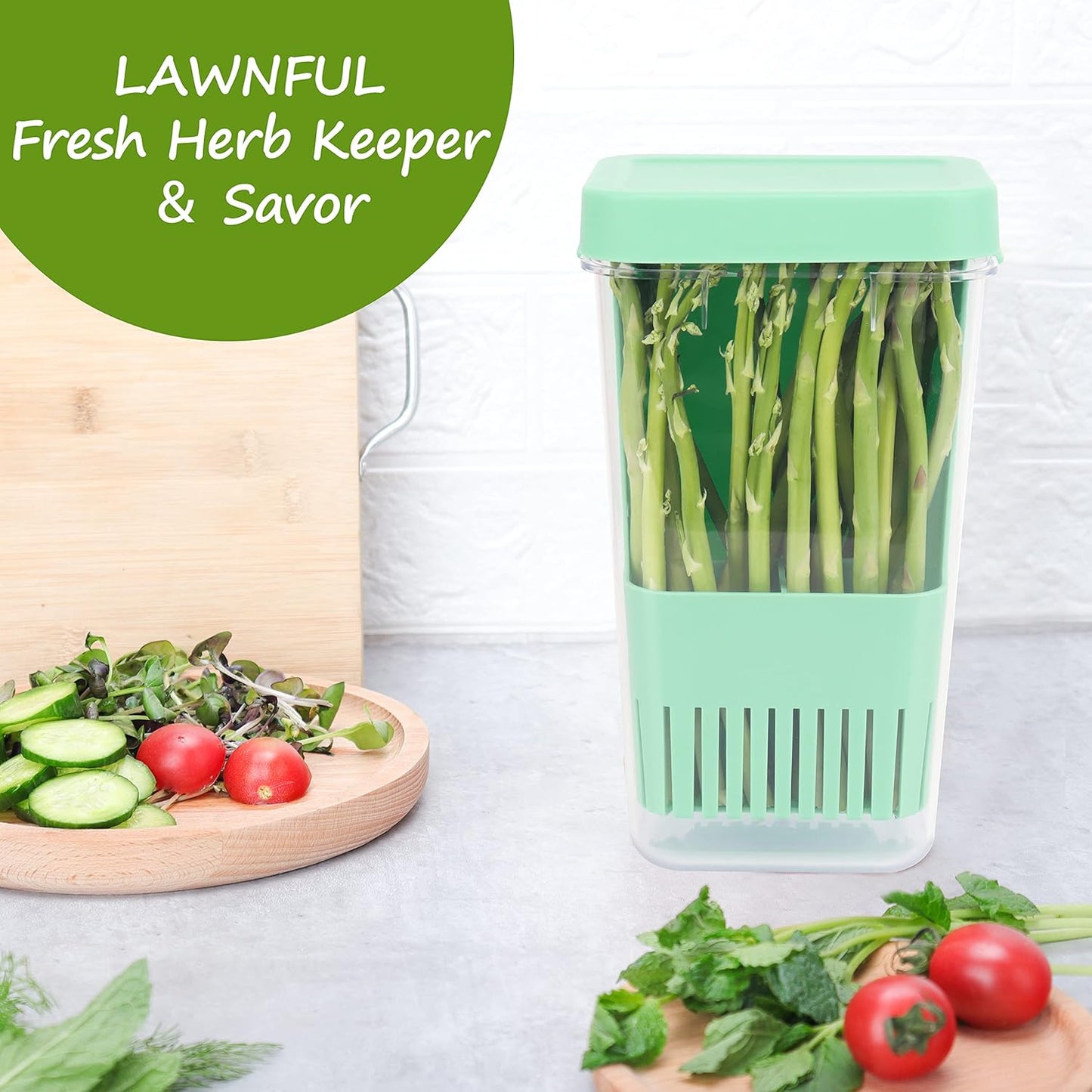 2 Pack Fresh Herb Keeper for Refrigerator, Clear BPA-Free Herb Saver, Storage Container for Cilantro, Parsley, Thyme, Mint & Asparagus, Preserver Keeps Fresh Herbs for 3 Times Longer