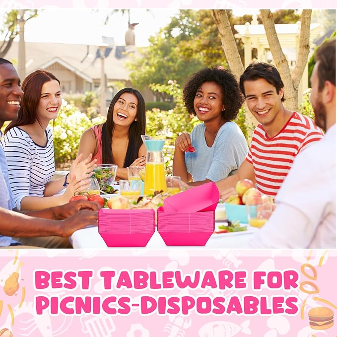 Uiifan 200 Pcs Paper Food Boats Disposable Paper Food Tray Grease Resistant Disposable Serving Tray Cardboard Hot Dog Holder for Burgers Fries Sandwiches Picnic Party (Pink) - Image 5