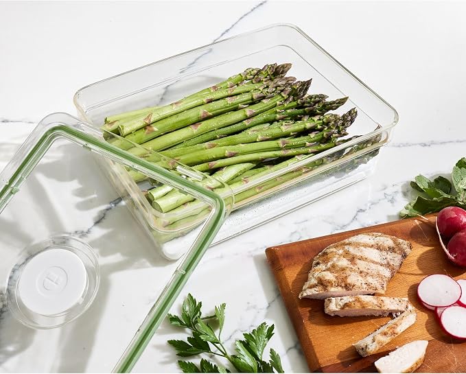 iDesign Large Fridge Produce Bin with Removable Drainage Tray and Lid - Set of 4 - Clear/White - Image 6
