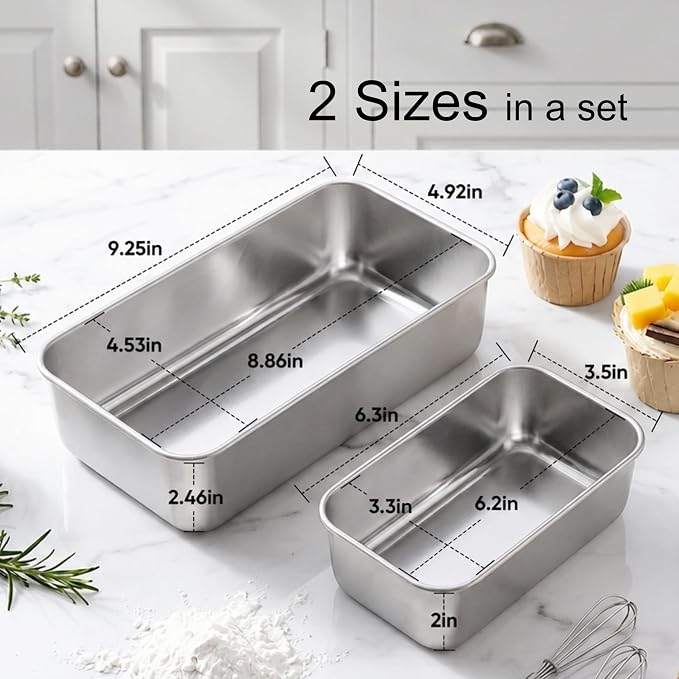 LIANYU Loaf Pan Set, 9x5Inch Bread Pans & 6.3x3.5Inch Mini Bread Baking Pan | 20 Pack Stainless Steel Bread Loaf Pans for Meatloaf Cake, Healthy & Non Toxic, Dishwasher Safe, 10 Medium Pan + 10 Small Pan - Image 2