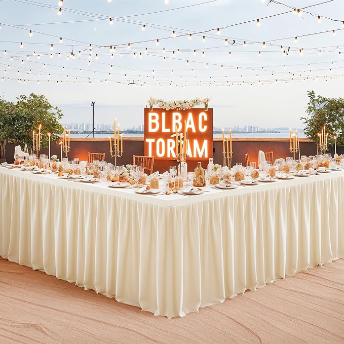 Wish Care Light Champagne Polyester Table Clothes for 8 Foot Rectangle Tables, Wrinkle Free Fitted Table Cover with Pleated Ruffle Table Skirt for Birthday Party Wedding Trade Show Event Display - Image 7
