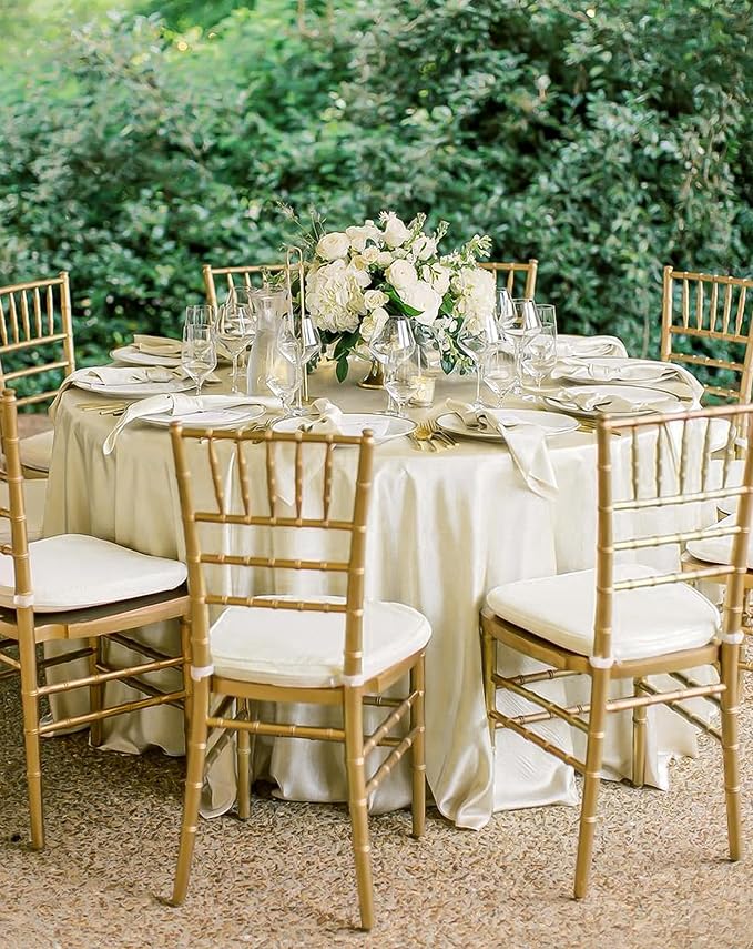 12 Pack 108 Inch Round Satin Tablecloth, Ivory - Image 5
