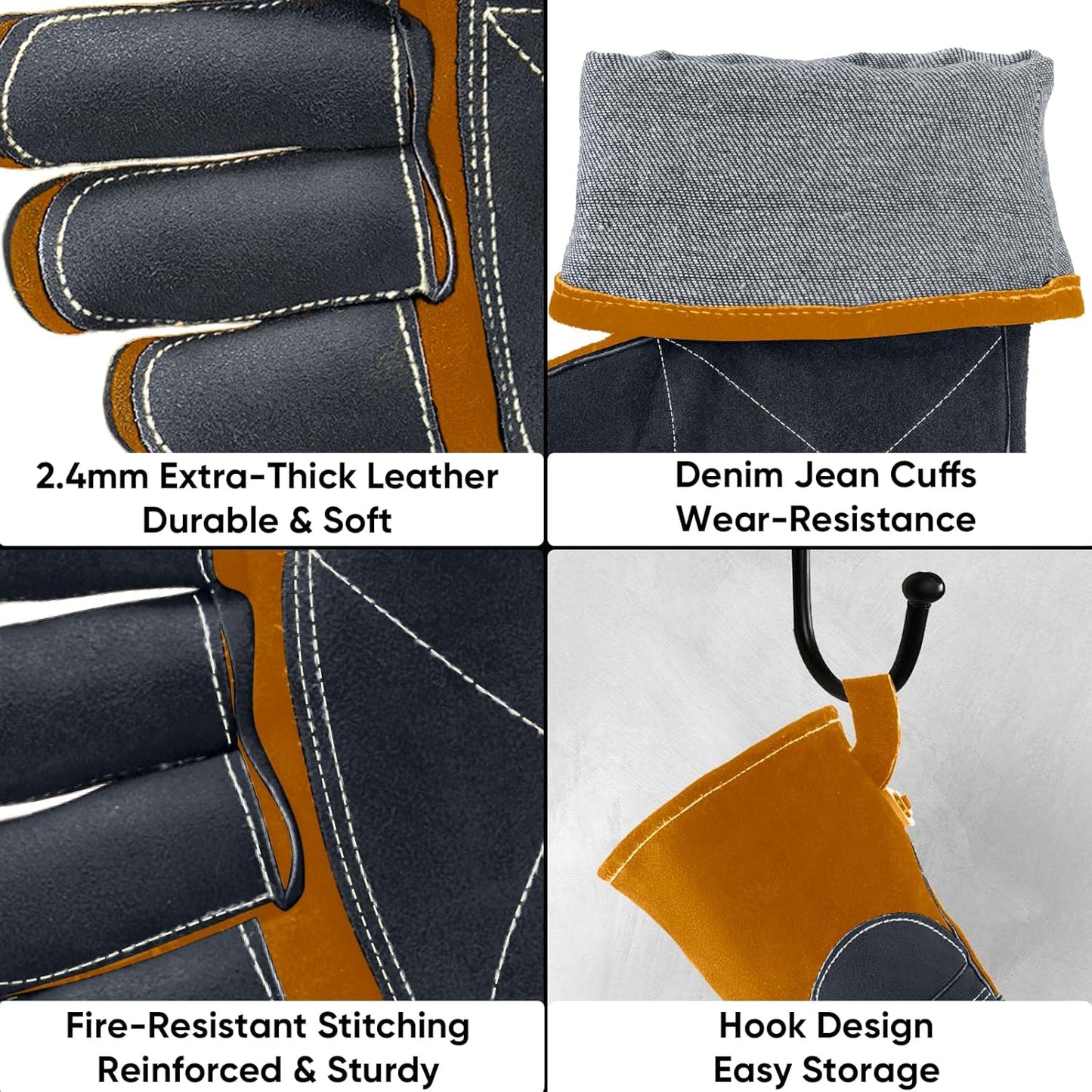 TICONN Welding Gloves, 16 IN L/XL/XXL 1000°F Heat-Resistant Fireproof Leather Gloves for Welders, Stick, Forge, Mig, Tig, BBQ