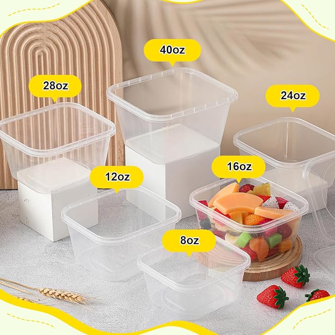 50 Pack 24 oz Deli Containers with Lids, Leakproof, Tamper Proof | Stackable Square, Clear Plastic Food Storage, Meal Prep Containers for Soup, Desserts & Salad, Microwave & Dishwasher Safe - Image 6
