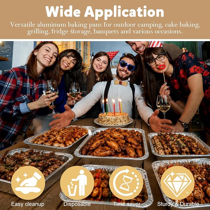 WIKDAY Aluminum Foil Pans, 9x13, 50 Pack | Disposable Baking Pans, Heavy Duty Food Containers, For Baking, Cooking, Roasting, Meal Prep, Parties, BBQ & Catering - Image 6
