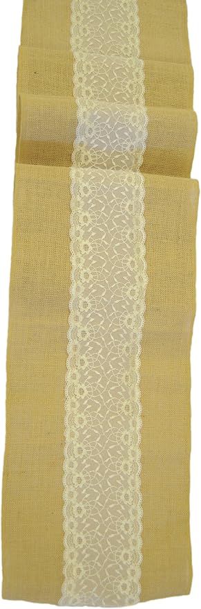 AK TRADING CO. Natural 15oz Burlap Table Runner with Ivory Lace - 12" x 108" (Pack of 1) - Image 2