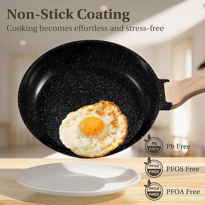 NEWBULIG 25-Piece Nonstick Cookware Set, Granite Coating, Induction, Black - Image 4