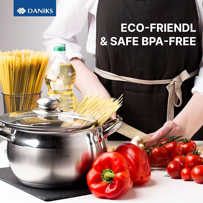 Daniks Classic 11-Piece Stainless Steel Cookware Set with Glass Lids, Includes Saucepan and Frying Pan with Lid, Tri-Ply Bases for Even Heating, Induction Compatible, Dishwasher Safe - Image 9