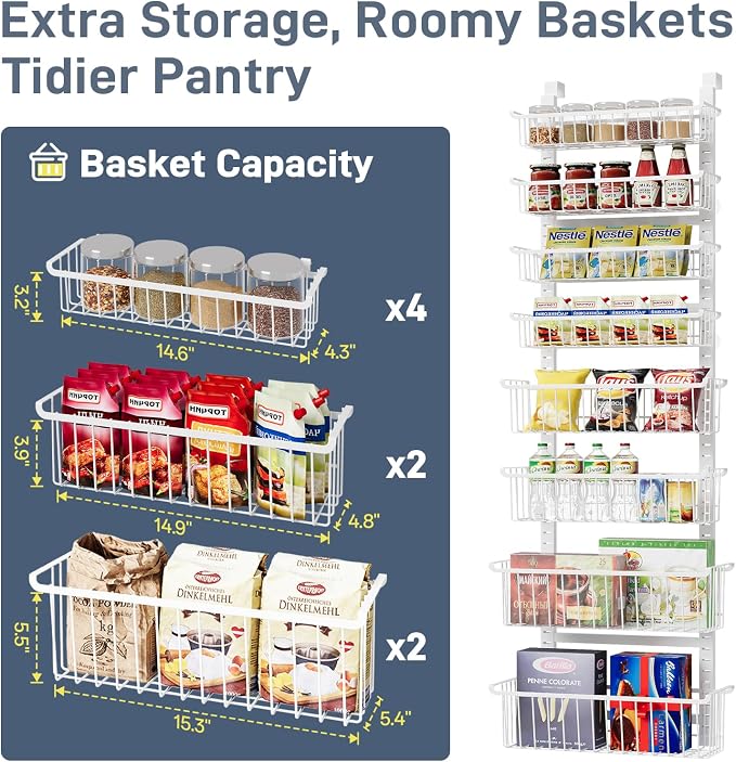 MSERCUOR Over The Door Pantry Organizer, 8-Tier Black Pantry Door Organizer - Image 5