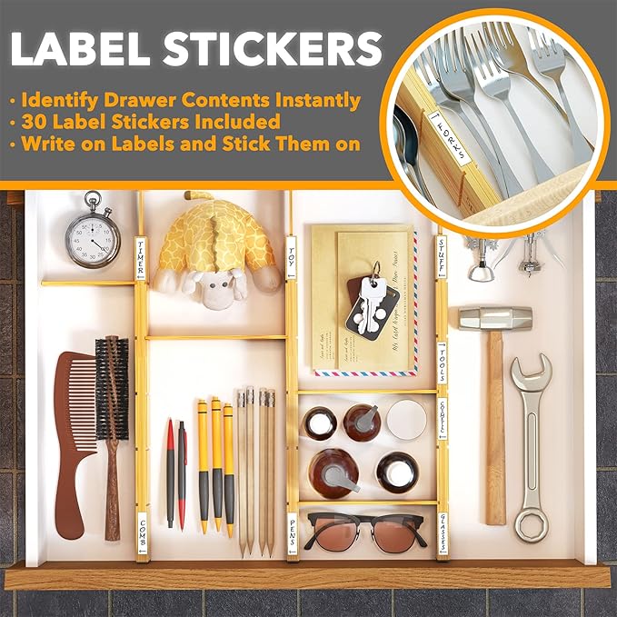 SpaceAid Bamboo Spice Drawer Organizer and Bamboo Drawer Dividers with Inserts and Labels, Kitchen Adjustable Drawer Organizers - Image 5