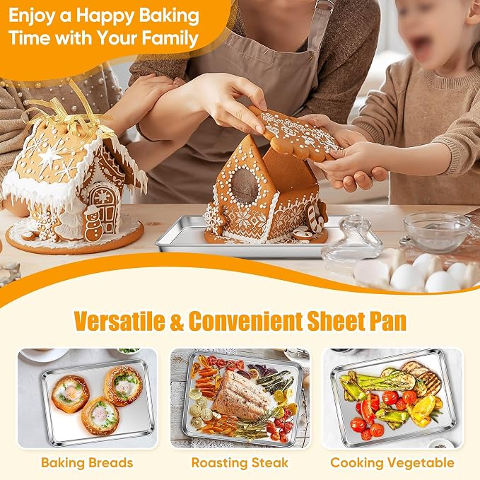 Homikit 1 Pack Mini Stainless Steel Baking Sheet, Non Stick | 9x7 Inch Metal Toaster Oven Pan, Small Cookie Tray for Baking, Flat Bacon Sheet, Non Toxic, Rustproof, Dishwasher Safe - Image 8