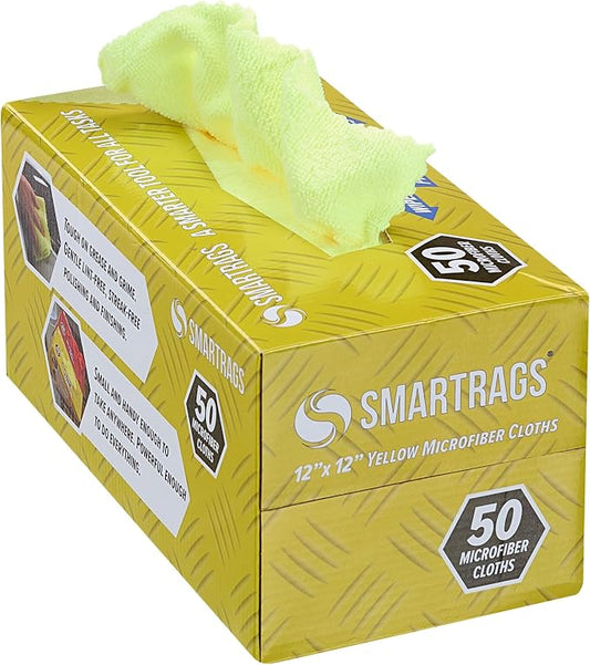 Arkwright Smart Rags Microfiber Cleaning Cloths, Pack of 50 in a Box, Lint Free 180 GSM Reusable Towels for Auto, Office and Household Cleaning, 12 x 12 in, Yellow by Arkwright