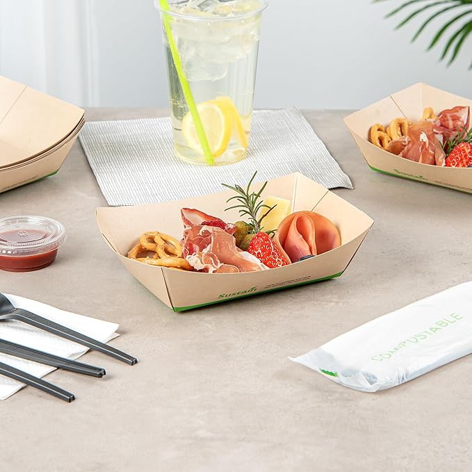Restaurantware Paper lb Bamboo Food Tray Boat, 7.1 x 5.7 In, 50 Pack - Image 7