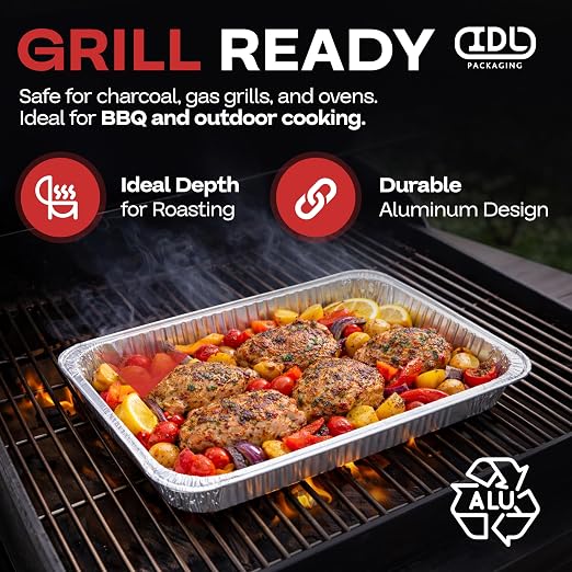 IDL Packaging Half-Size Aluminum Steam Table Pans - Shallow, 13" x 11" x 1.5" (pack of 25) - Disposable Foil Pan for Grilling, Roasting, BBQ, Cooking, Baking, Freezing - Image 3
