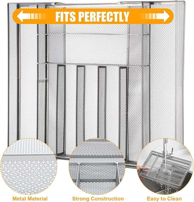 1 Pcs Utensil Drawer Silverware Organizer, Metal Mesh Expandable 13" ~24" Kitchen Drawer Organizer, 7-9 Slots Cutlery Tray Dividers for Kitchen Flatware Christmas Housewarming Gift (Sliver) - Image 3