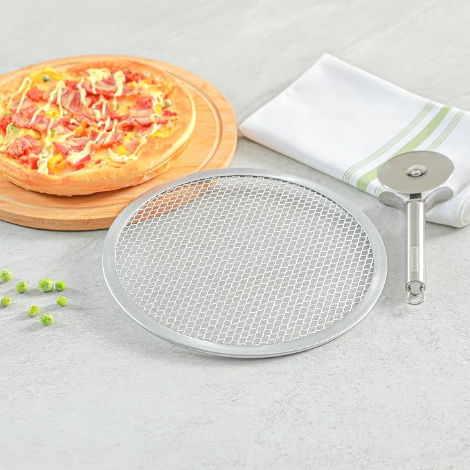 Restaurantware 9 Inch Aluminum Pizza Screen Pack of 12 Mesh Baking Tool For Crispy Crust, Lightweight Stackable Seamless Rim Rust-Resistant Baking Screen, Reusable for Pizzerias, Home Oven Use - Image 3