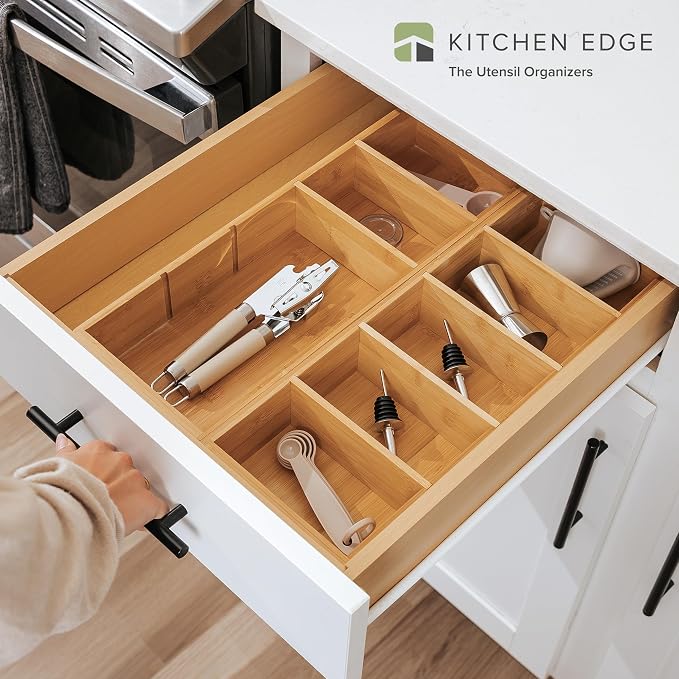 KitchenEdge Utensil & Junk Drawer Organizer, Small, 2 Pack, Bamboo - Image 2