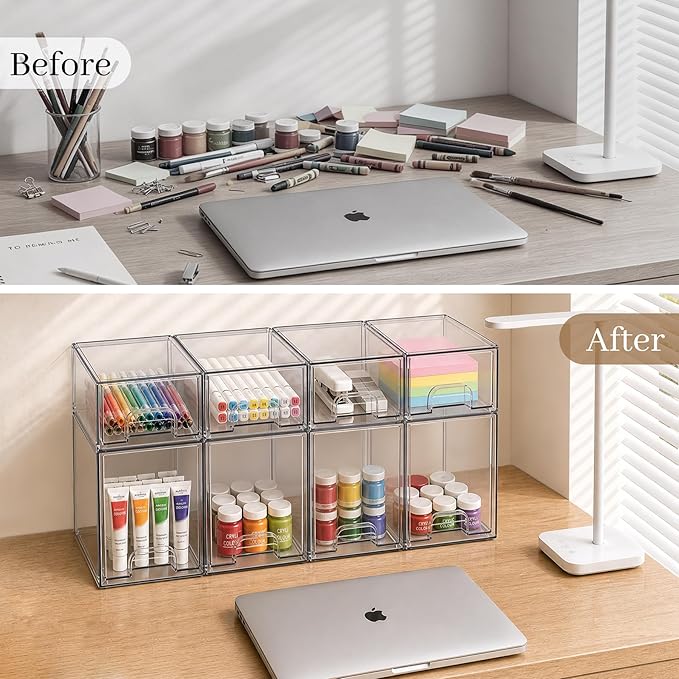 TIPGO Clear Stackable Storage Drawers, Baby Bottle Organizer, Easily-Access Makeup Organizer, Durable Containers for Bathroom Countertop, Pantry and Medicine Cabinet Organizer - Image 5
