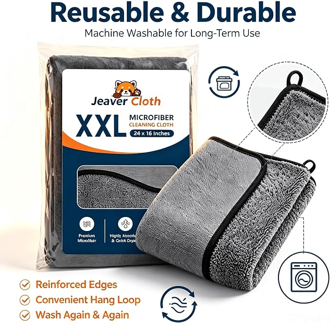 Window Cleaning Cloth XXL, 24x16 Inches Microfiber Cleaning Cloth, Reusable & Multi-Surface Cleaning Towels(2pcs) - Image 7