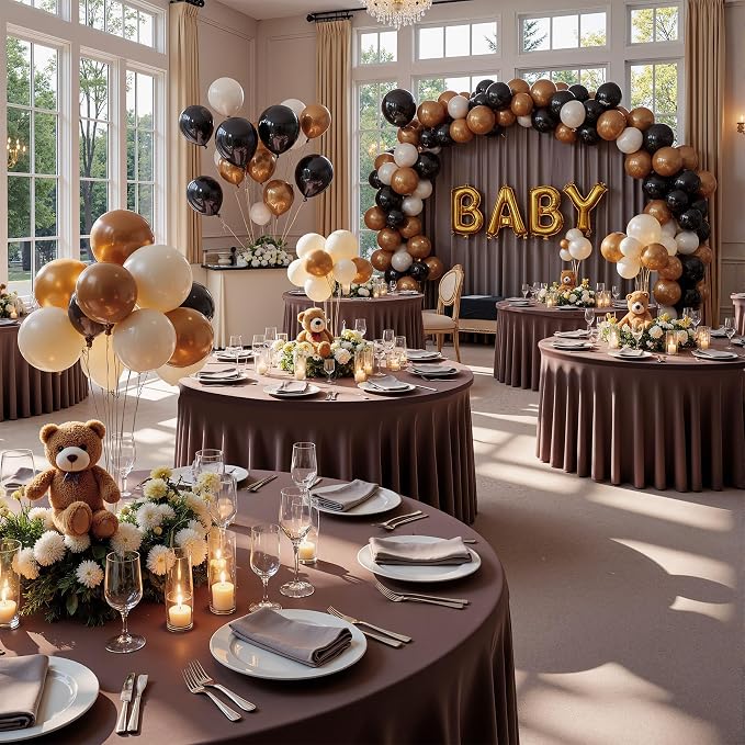 6 Pack Brown Spandex Round Tablecloths for 60 inch Table, Wrinkle Free Stretchy 120inch Fitted 5FT Round Table Cover Cloths with Skirt for Wedding Party Dining Banquet - Image 3