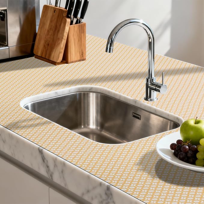 FIFTY FEET 12"x120" Non-Adhesive Shelf Liner for Kitchen Cabinets and Drawers, Washable Non-Slip PVC Cabinet Liner (Yellow Circle)(3 Roll) - Image 6