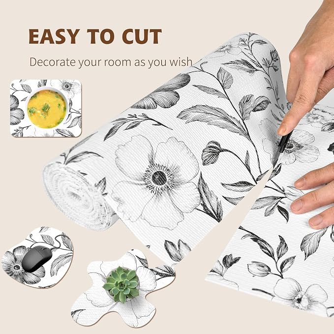 Drawer and Shelf Liner Black Flowers 23.6in x 30FT, Non Adhesive Anti-Slip - Image 7